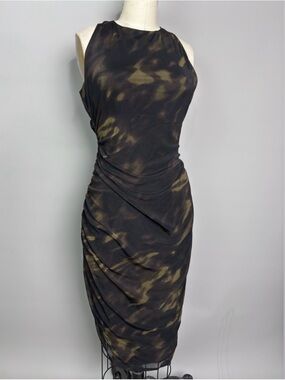 Kenneth Cole Mesh Black Ruched 90s Midi Dress NWT women’s size Small